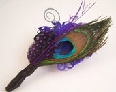 Purple and Peacock Feather Boutonniere Lapel Pin for the Groomsmen