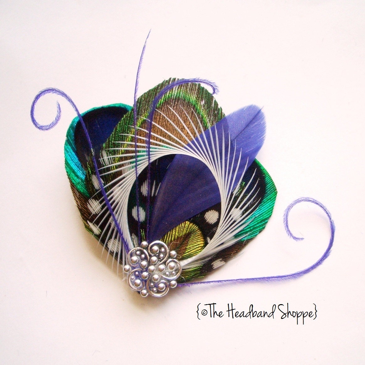 ATLANTIS MINI  - Fantastical Peacock Feather Fascinator Hairclip - Purple