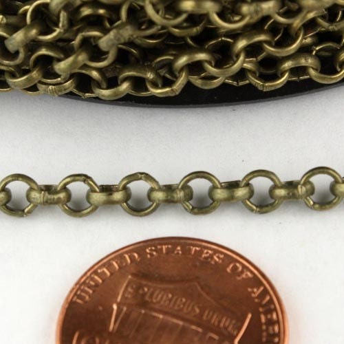 5 ft of Antique Brass Finished Rolo Cable Chain 3.8mm - Unsoldered Links