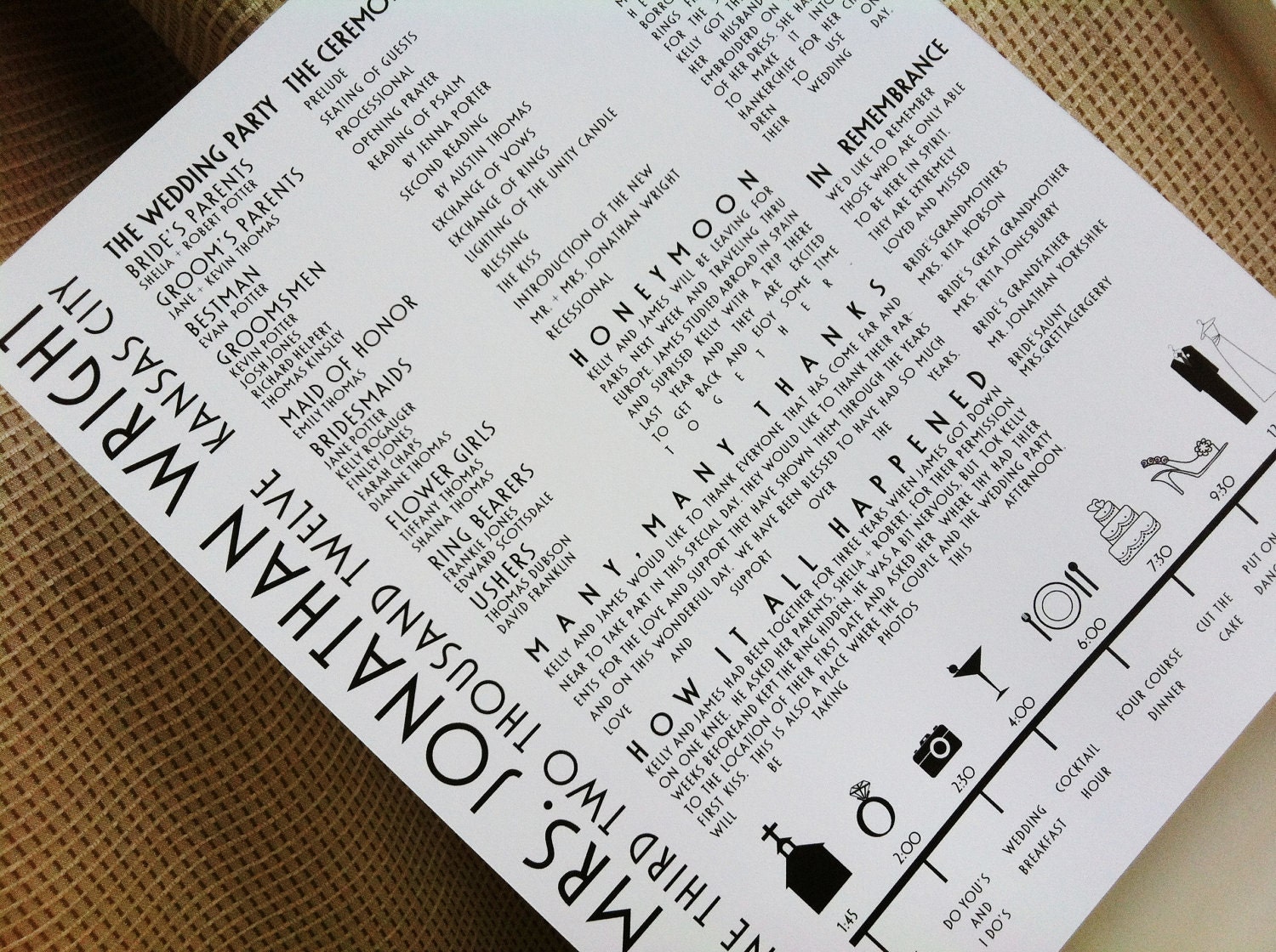 DIY Printable Wedding Combo Program with timeline on one perfect sheet
