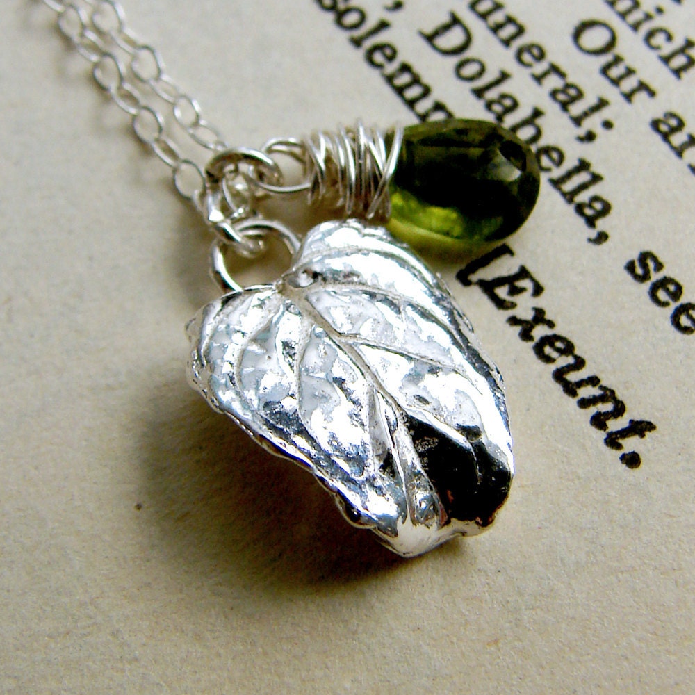 Silver Leaf and May  Birthstone Necklace