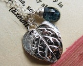 Leaf Pendant. Leaf Pendant with Blue Topaz. December Birthstone Necklace. Silver Leaf Necklace
