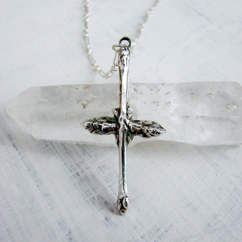 Father Tree Silver Branch Cross. Twig Cross. Silver Cross. Handmade Cross. Forest Cross. Pagan Cross