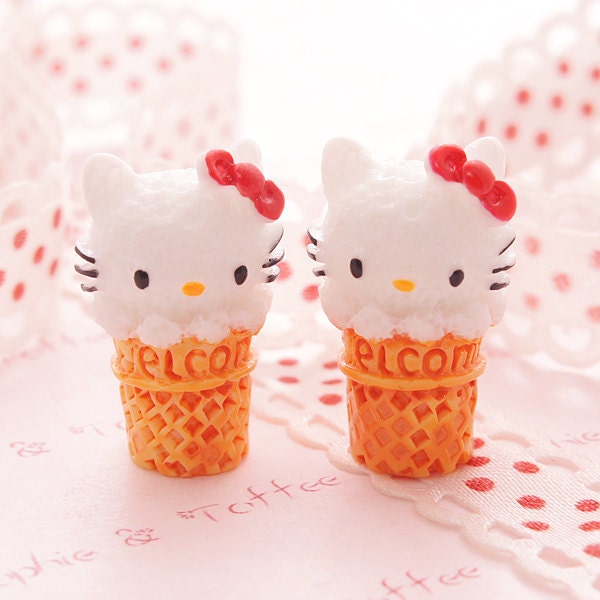 5pcs Cat Kitty in Ice Cream Cone Cabochon