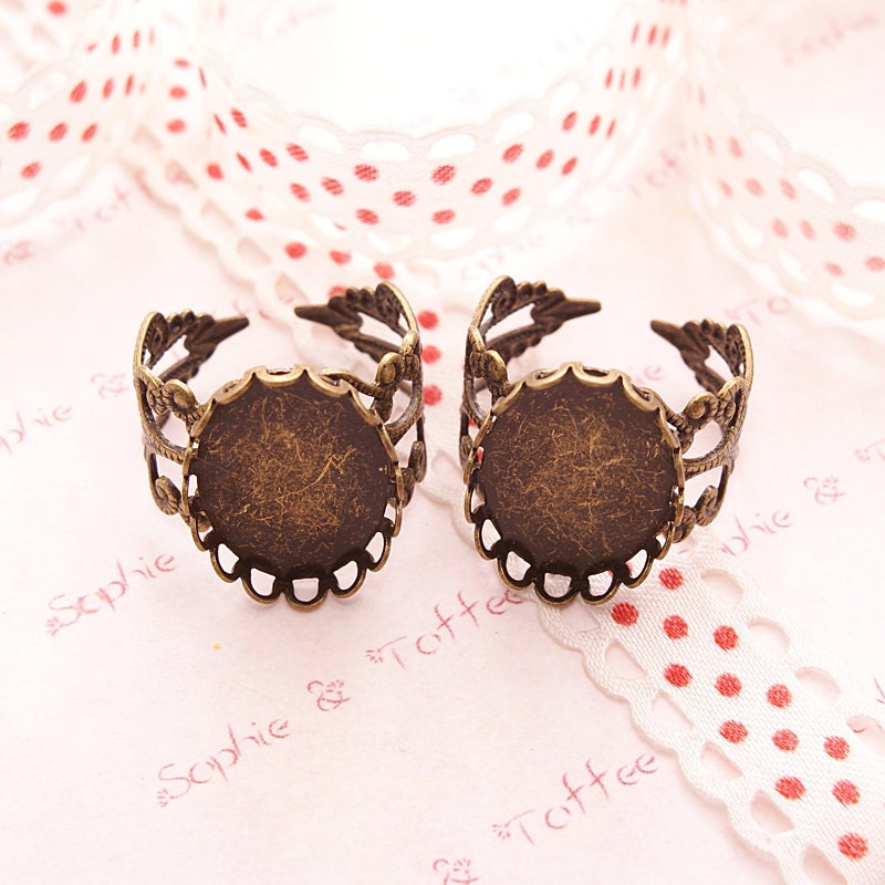 Antique Bronze Oval Lace Filigree Ring Blank 4pcs FR20