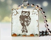 Fall Whimsical Owl scrabble tile pendant