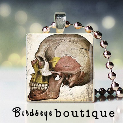 Human Skull scrabble tile pendant