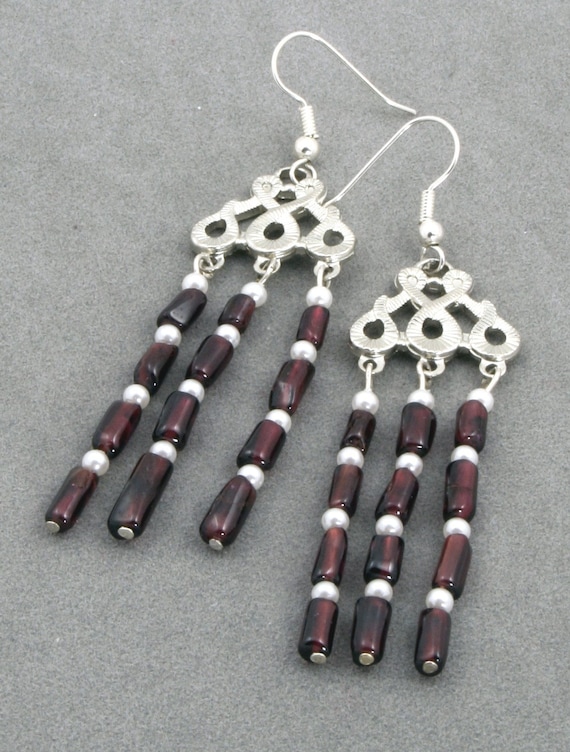 New Lower Price Handmade Silver and Red Garnet Chandelier Earrings