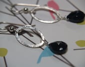 Black spinel earrings with textured oval ring earrings