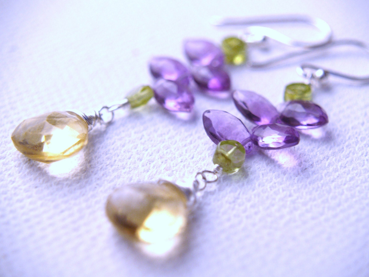 Citrine, amethyst and peridot earrings