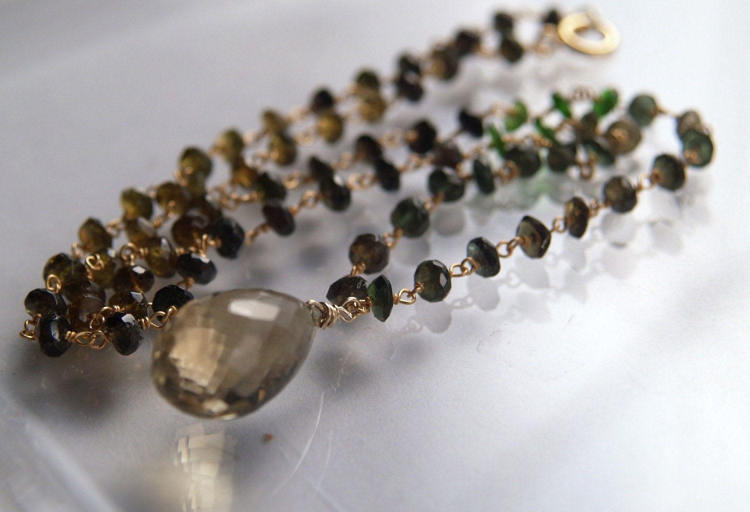 Natural Beer lemon quartz with tormaline rosary necklace