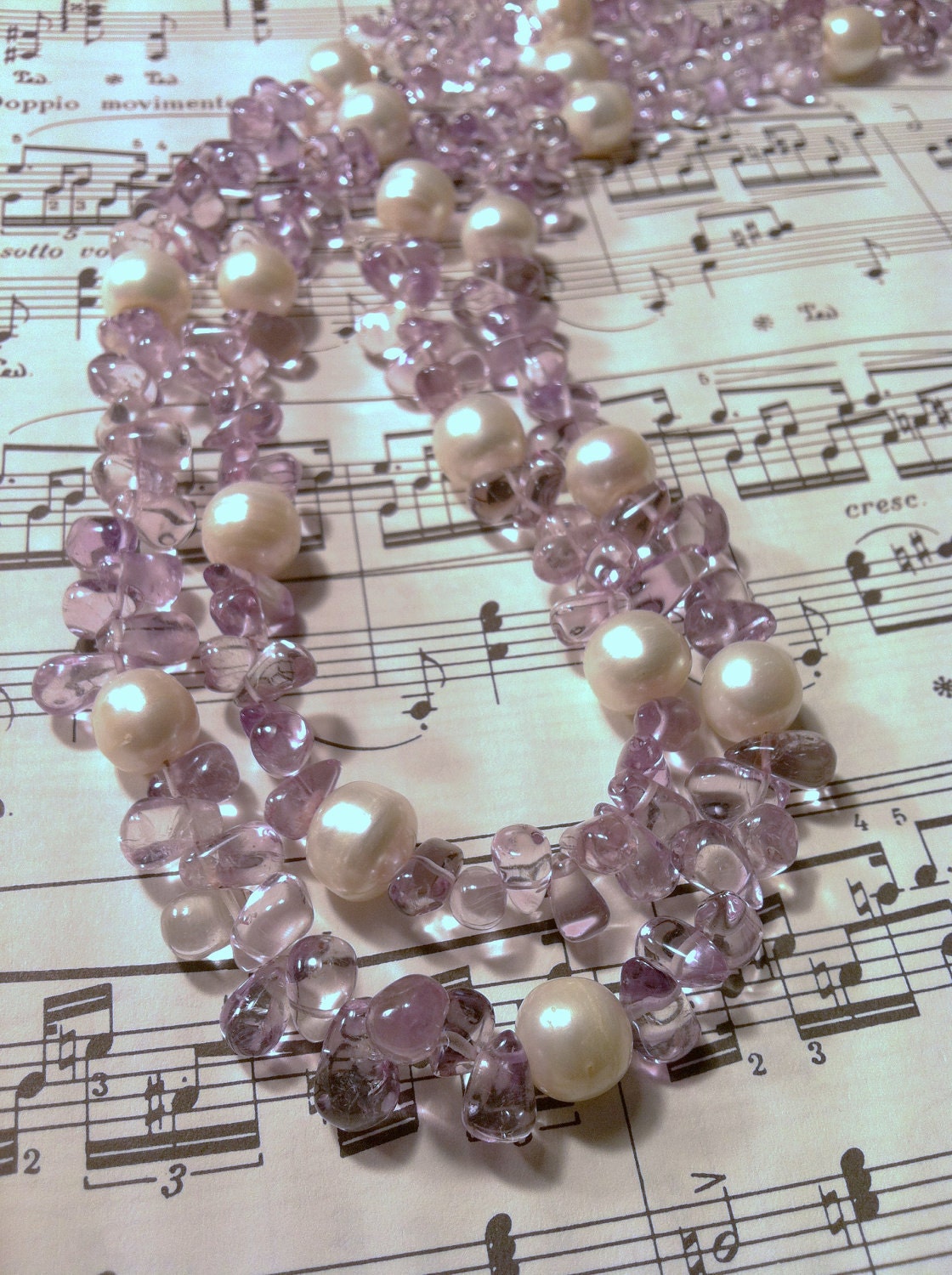 Lilac pink Amethyst and White Freshwater Pearl Necklace