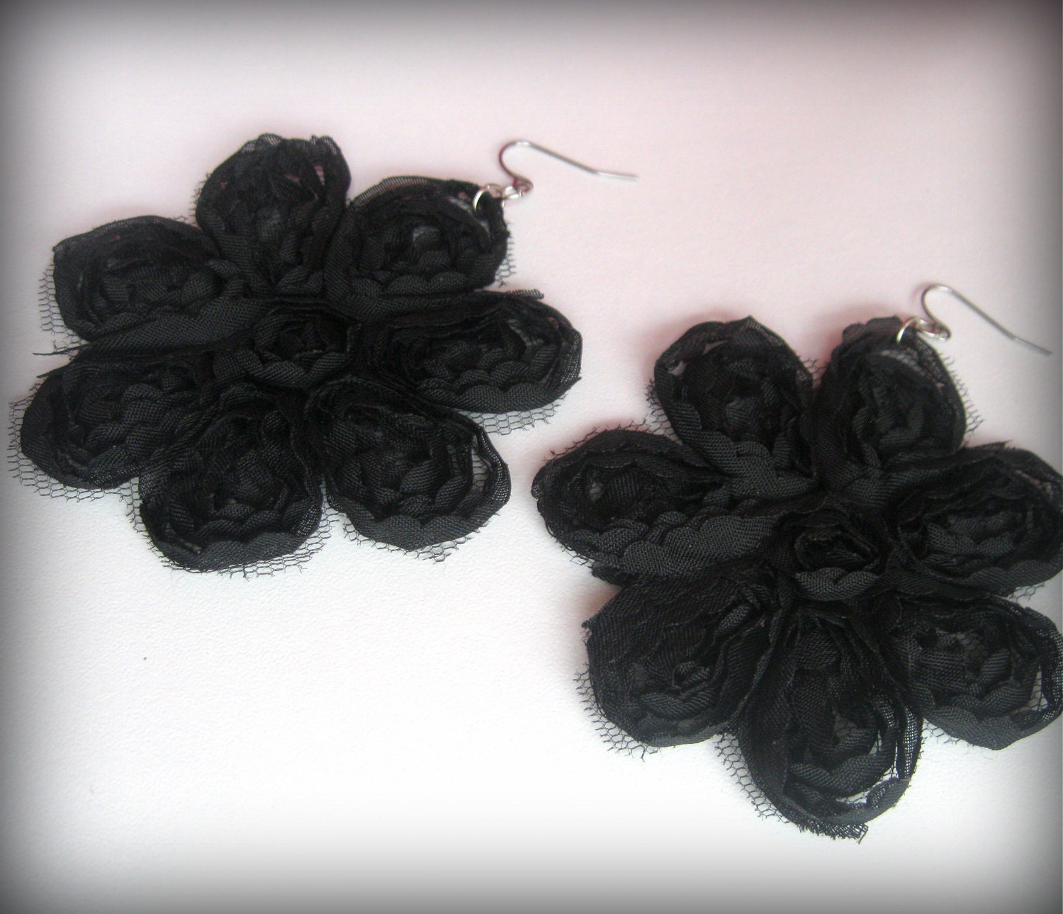 Black Dahlia Statement Fabric Flower Earrings