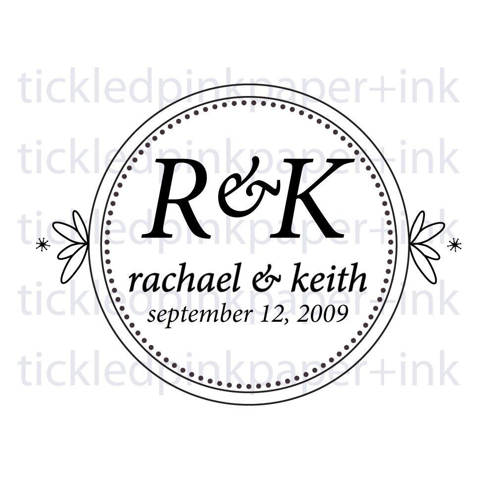 Save the date custom wedding stamp with circle flower border monogram