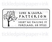 Custom address stamp with nice tall leafy tree