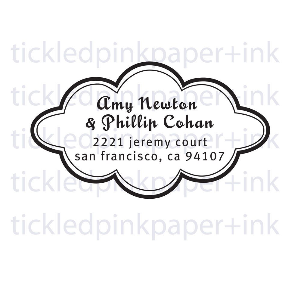 Custom modern script cloud border return address stamp