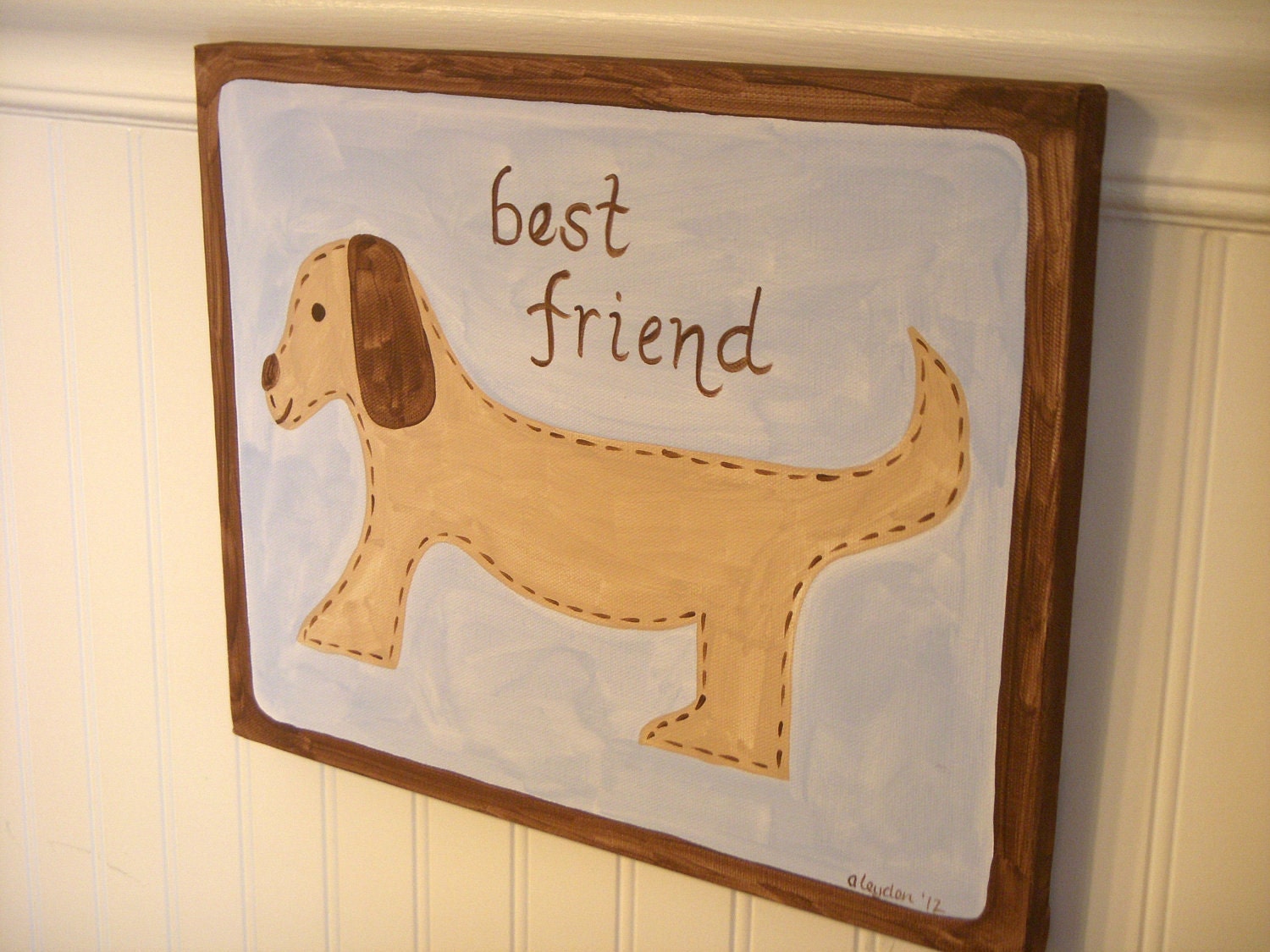 boy kid room decor..baby nursery wall art..original canvas painting..hand painted artwork..11 x 14 dog puppy "best friend brown dog"