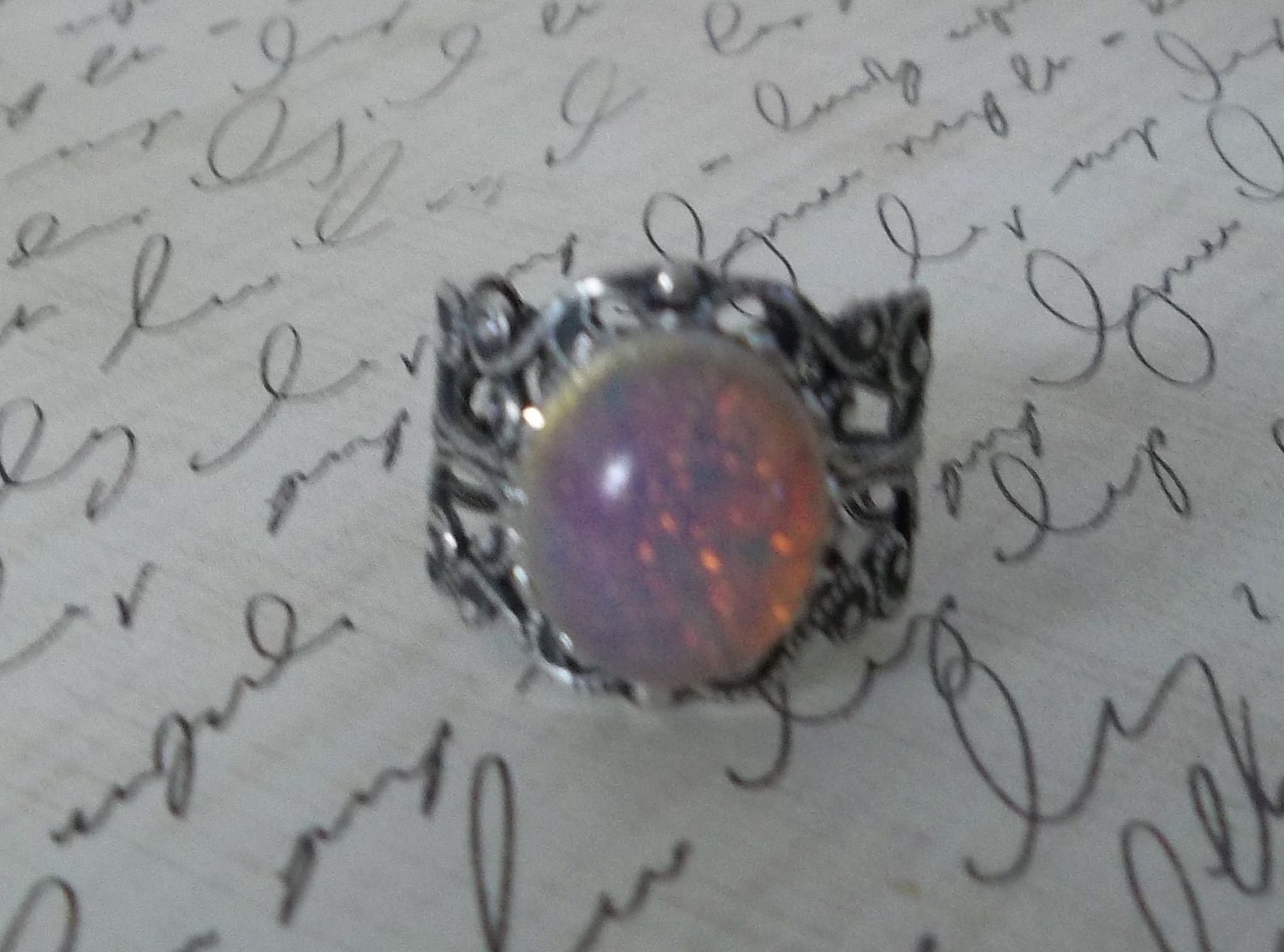 Harlequin Opal Ring-Sterling silver ox fire opal ring, fire opal filigree ring,silver opal ring--LAST ONE