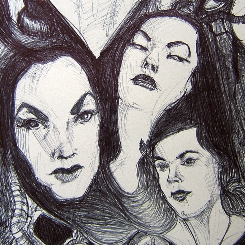 VAMPIRA Ballpoint Drawing of Maila Nurmi