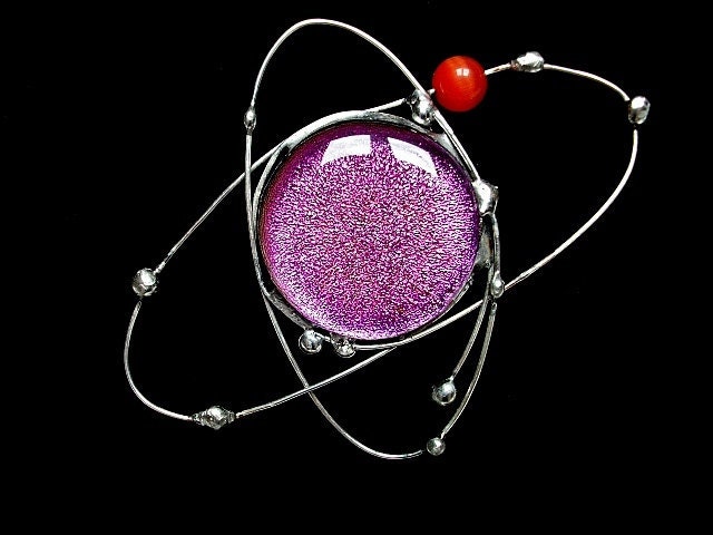 Atomic Dichroic Pink Fused Glass Brooch Cosmic