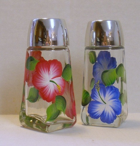 Hibiscus Salt and Pepper Shaker Set Hand Painted