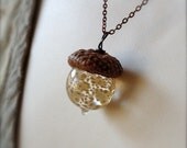 Glass Acorn Necklace - Dappled Ivory Oatmeal by Bullseyebeads
