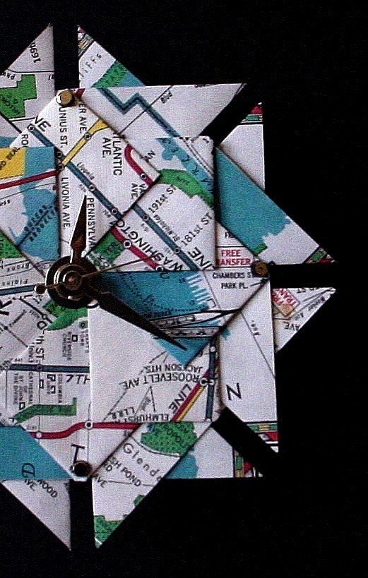 Unique Birthday Gift For Him - Old NY City Subway Map Origami Clock-Large