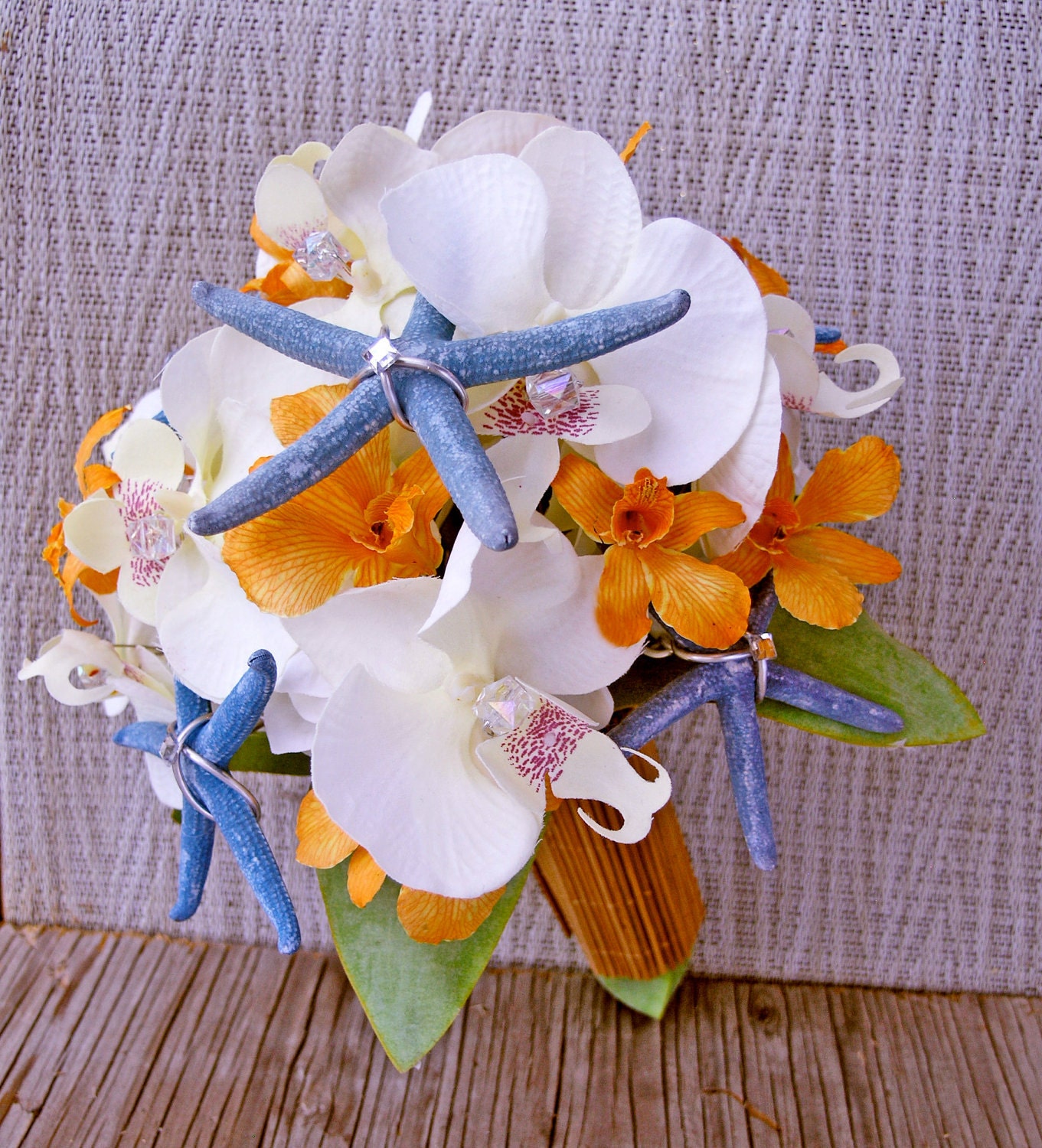 Orange Cream Bridal Bouquet Blue Starfish Tropical Wedding