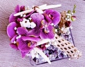 Purple Bridal Bouquet, Starfish Beach Wedding Set