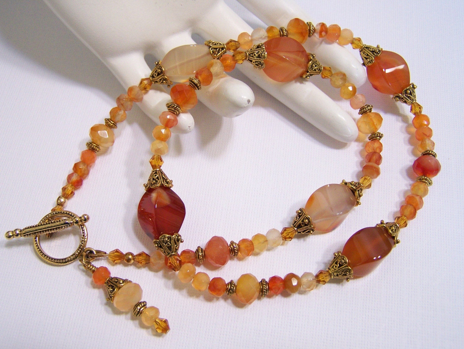 Handmade Jewelry Necklace Beaded Gemstone Carnelian Amber Crystal Autumn Fall Bead Trends Gold...Here Comes the Sun