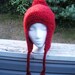 Ultra soft Crochet earflap beanie with pom pom poof in Deep Red, ready to ship.