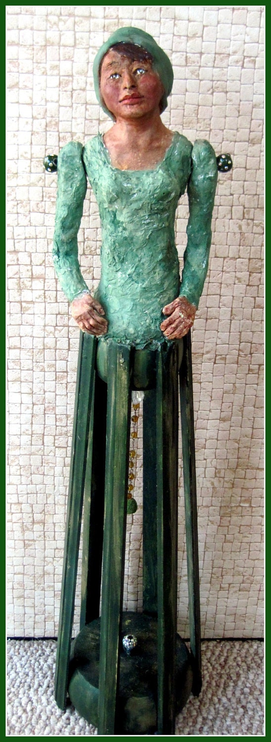 Santos Caged Doll    Original Clay and Wood Sculpture