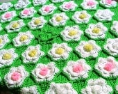 Afghan Flowers Crochet, Green Field Flowers in Motifs, Crochet Throw