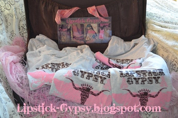 Blow Out SALE 50% Off SMALL ONLY -Lipstick Gypsy Signature T-Shirt, Cowgirl, Boho, Hippie, Prairie Style Soft Vintage Wash Perfect Longhorn