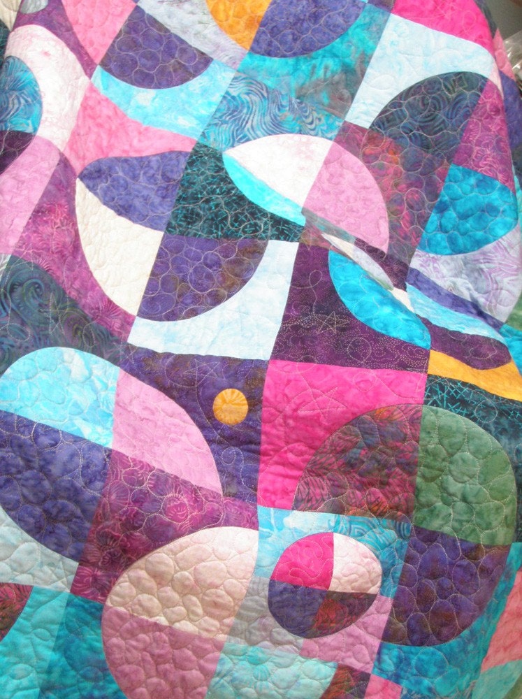Geometric Lap or Sofa Size Batik Quilted throw - Planets N Moons