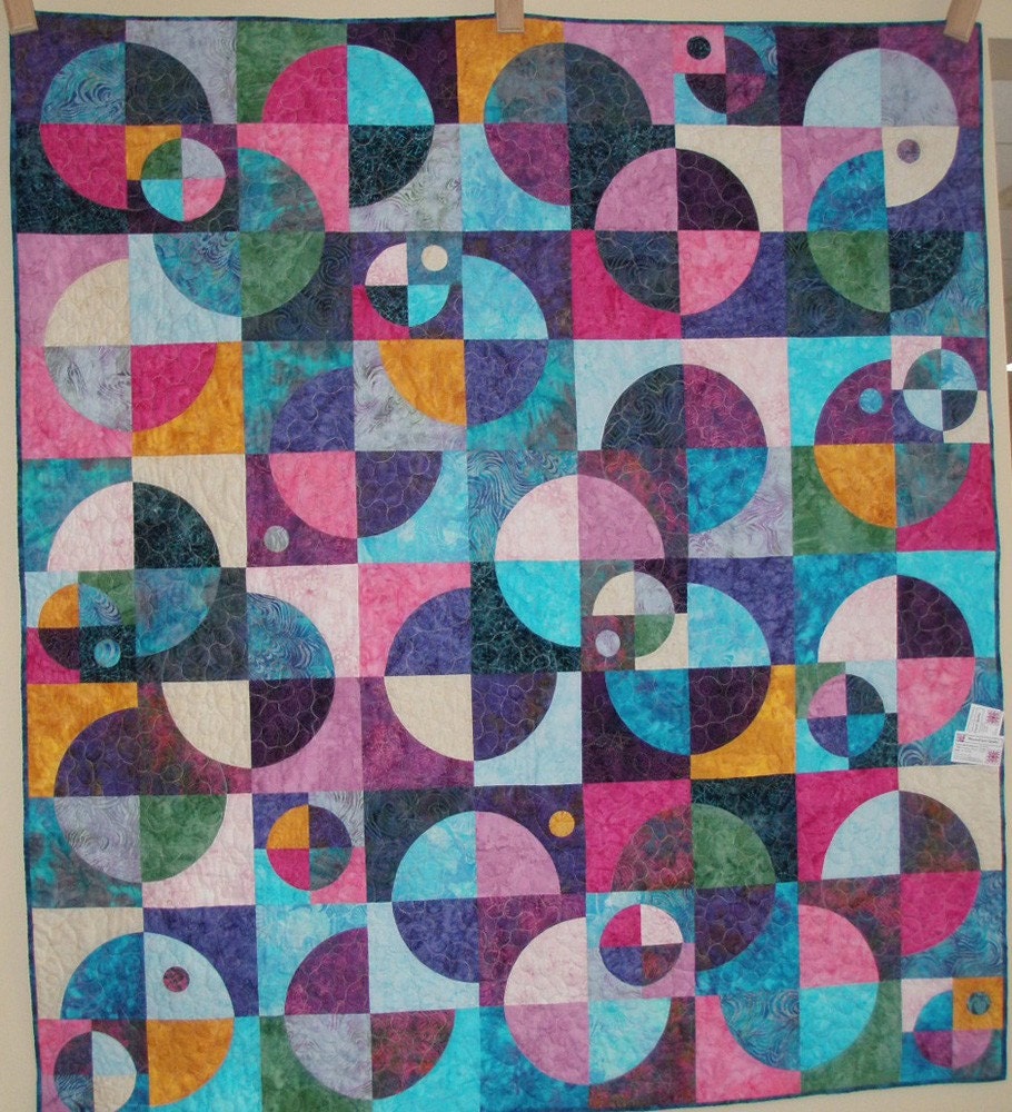Geometric Lap or Sofa Size Batik Quilted throw - Planets N Moons