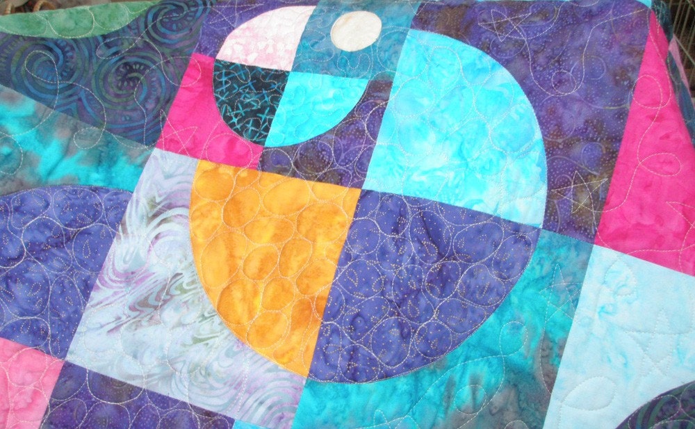 Geometric Lap or Sofa Size Batik Quilted throw - Planets N Moons