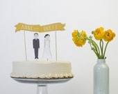 Wedding Cake Topper Set - Custom Cake Banner No. 1 / Bride and/or Groom Cake Toppers