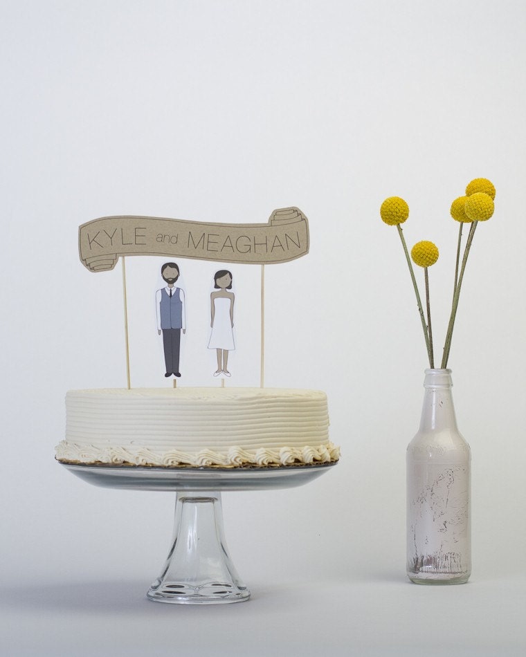 Wedding Cake Topper Set - Custom Cake Banner Kraft / Bride and/or Groom Cake Toppers