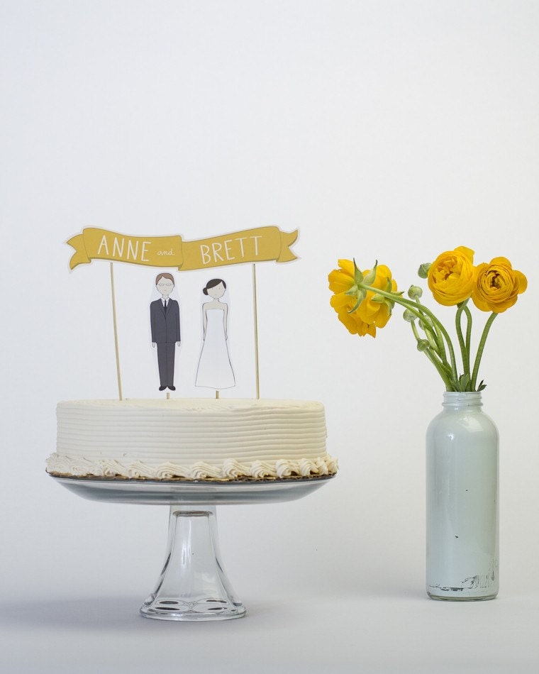 Wedding Cake Topper Set - Custom Cake Banner No. 1 / Bride and/or Groom Cake Toppers
