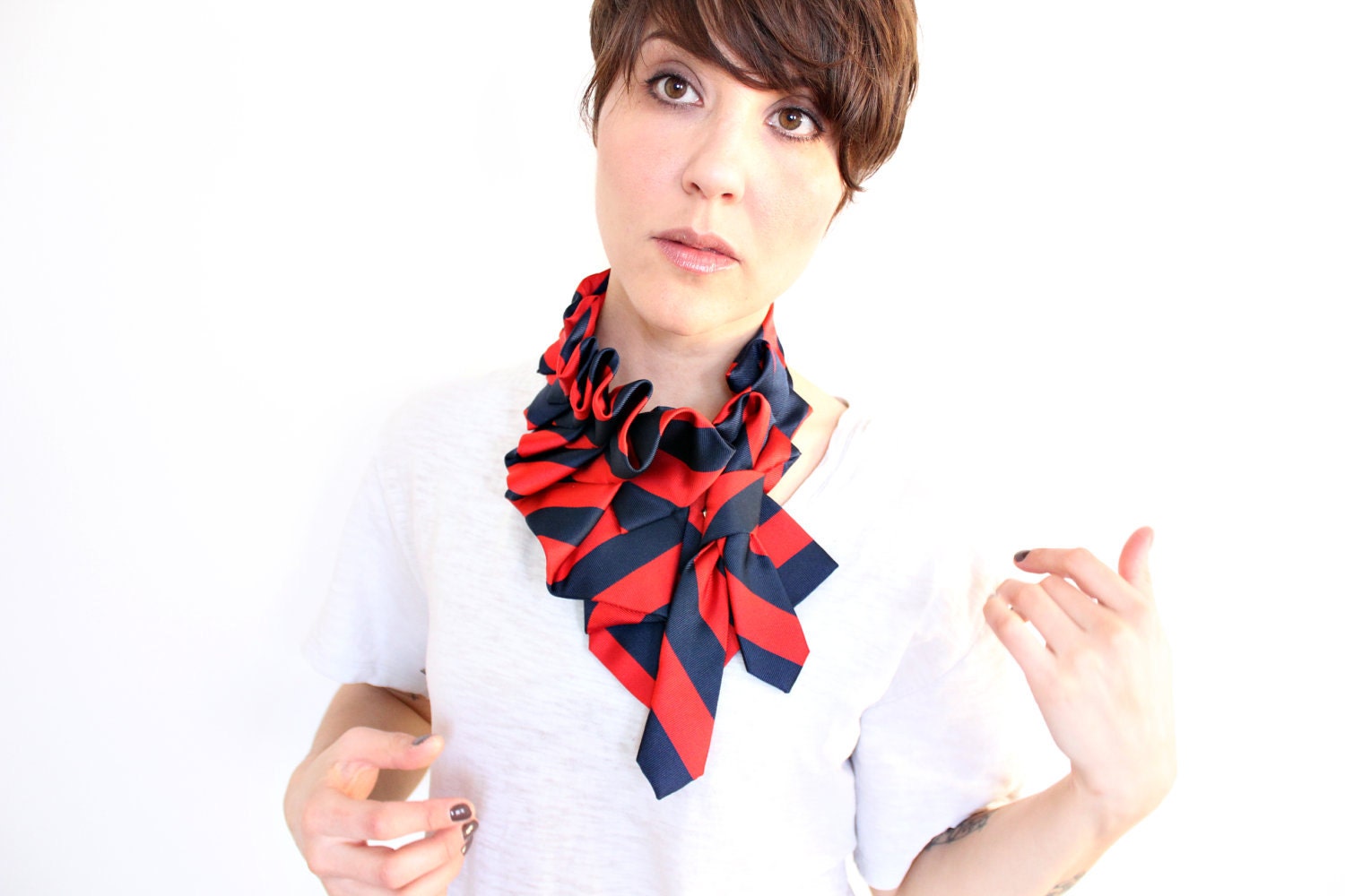 Navy & Red Silk Katherine Scarf
