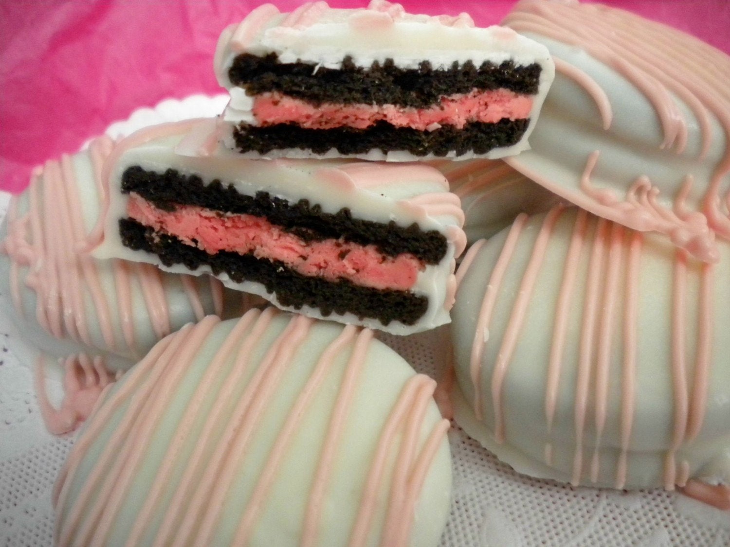 Pink Chocolate Covered Oreos Cookies Pink  Baby Shower Pink Party Favors It's a Girl Pink Princess Party Favors Wedding Favors