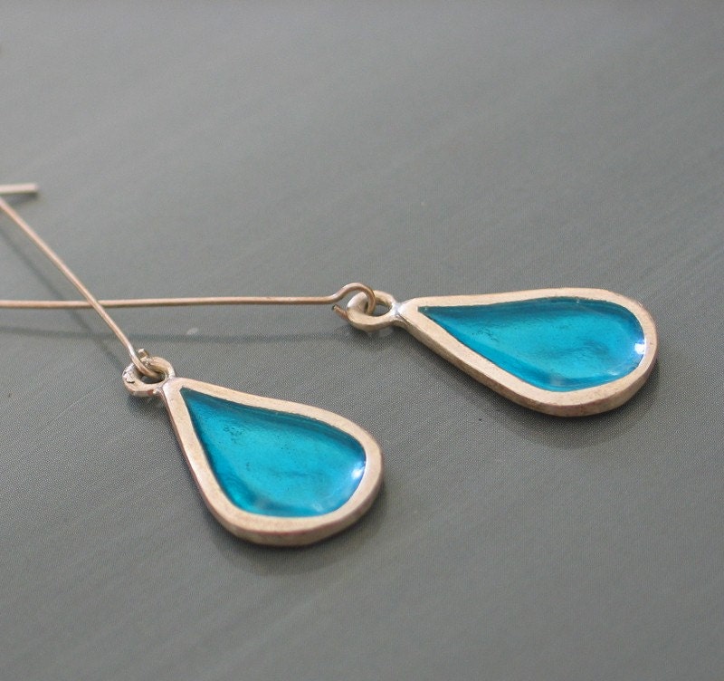 Turquoise Resin in Sterling Silver drop earrings