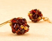 PRICE REDUCED 25 PERCENT Handcrafted Dark Red and Gold Crystal Beaded Earrings