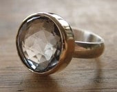 Green Amethyst Ring in Recycled 14k Yellow Gold and Sterling Silver Checkerboard Cut Gemstone Modern Cocktail Ring