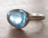 Sky Blue Topaz Ring Recycled 14k Gold and Sterling Silver - Rose Cut Free Form Gemstone
