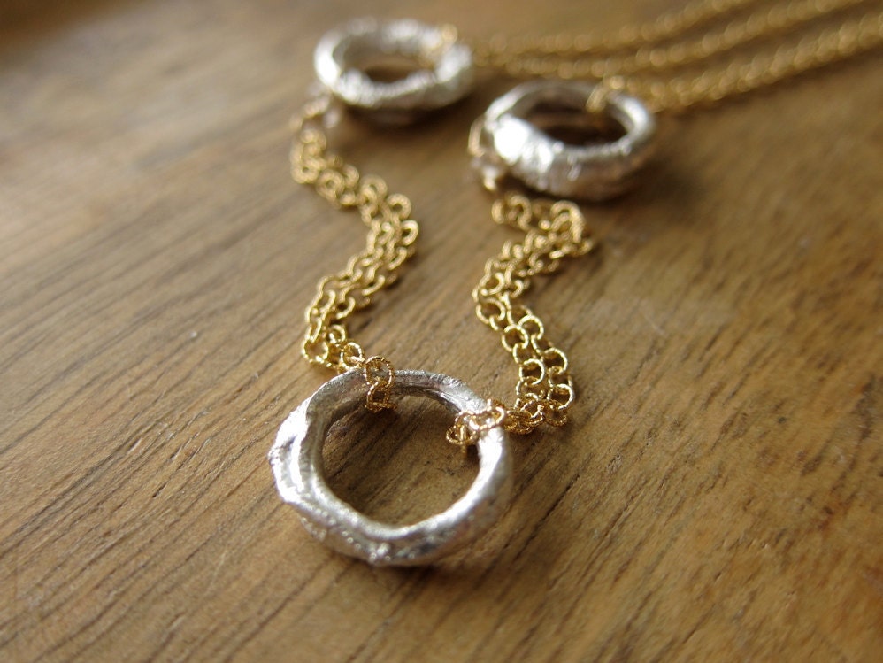 Recycled Sterling Circles and Gold Chain Necklace - Modern Molten Organic Circles