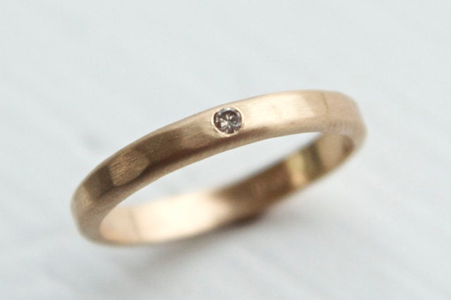 Chocolate Diamond and 14k Yellow Gold Wedding Band - textured band, matte finish