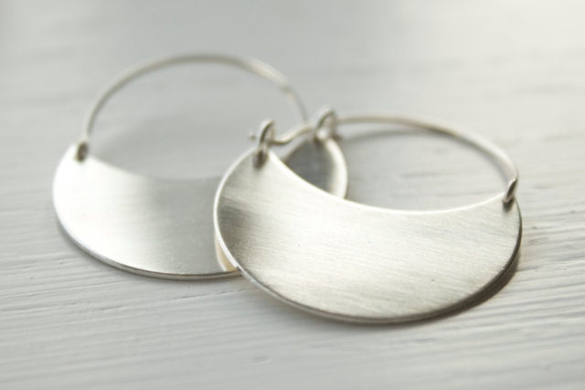 Recycled Sterling Silver Crescent Earrings Simple Modern Matte Finish