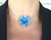 Sapphire blue flower choker necklace, anodised aluminium and sterling silver